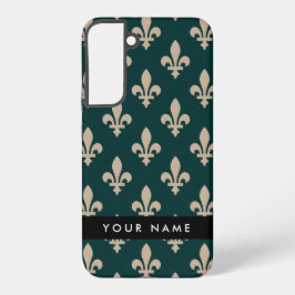 Fleur de Lis, Beige auf Grün, Royal, Ihr Name Samsung Galaxy Hülle