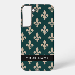 Fleur de Lis, Beige auf Grün, Royal, Ihr Name Samsung Galaxy Hülle
