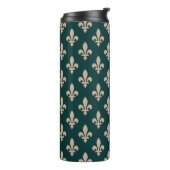 Fleur de Lis, Beige auf Grün, Royal, Ihr Name Thermosbecher (Nach links gedreht)