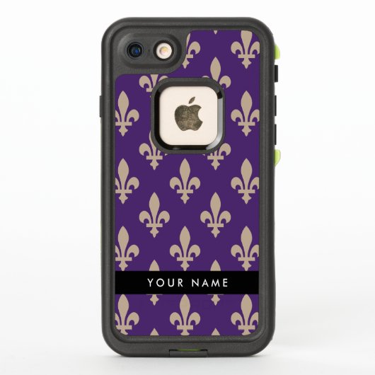 Fleur de Lis, Beige auf Lila, Königlich, Ihr Name (Rückseite)