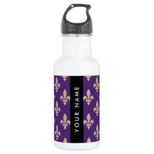 Fleur de Lis, Beige auf Lila, Königlich, Ihr Name Edelstahlflasche