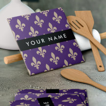 Fleur de Lis, Beige auf Lila, Königlich, Ihr Name