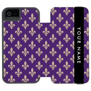 Fleur de Lis, Beige auf Lila, Königlich, Ihr Name Incipio Watson™ iPhone 5 Geldbörsen Hülle