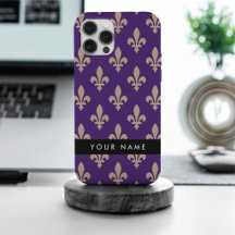 Fleur de Lis, Beige auf Lila, Königlich, Ihr Name