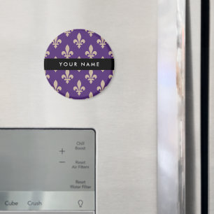 Fleur de Lis, Beige auf Lila, Königlich, Ihr Name Magnet