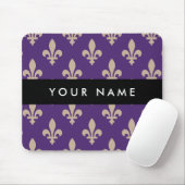 Fleur de Lis, Beige auf Lila, Königlich, Ihr Name Mousepad (Mit Mouse)