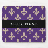 Fleur de Lis, Beige auf Lila, Königlich, Ihr Name Mousepad (Vorne)