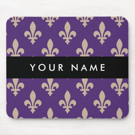 Fleur de Lis, Beige auf Lila, Königlich, Ihr Name Mousepad (Vorne)