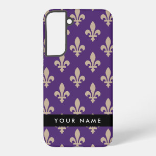 Fleur de Lis, Beige auf Lila, Königlich, Ihr Name Samsung Galaxy Hülle