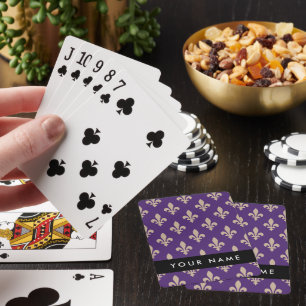 Fleur de Lis, Beige auf Lila, Königlich, Ihr Name Spielkarten