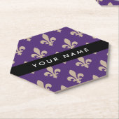 Fleur de Lis, Beige auf Lila, Königlich, Ihr Name Untersetzer (angewinkelt)