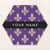 Fleur de Lis, Beige auf Lila, Königlich, Ihr Name Untersetzer (Vorderseite)