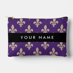 Fleur de Lis, Beige auf Lila, Königlich, Ihr Name Zubehörtasche