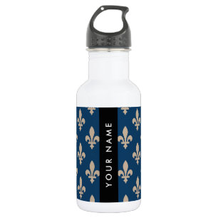 Fleur de Lis, Beige auf Navyblau, Königlich, Ihr N Edelstahlflasche