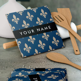 Fleur de Lis, Beige auf Navyblau, Königlich, Ihr N Fliese