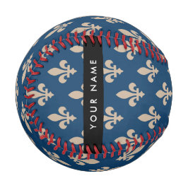 Fleur de Lis, Beige auf Navyblau, Royal, Ihr Name Baseball