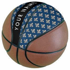 Fleur de Lis, Beige auf Navyblau, Royal, Ihr Name Basketball