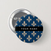 Fleur de Lis, Beige auf Navyblau, Royal, Ihr Name Button (Vorne & Hinten)