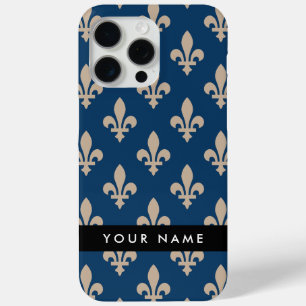 Fleur de Lis, Beige auf Navyblau, Royal, Ihr Name Case-Mate iPhone Hülle