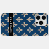 Fleur de Lis, Beige auf Navyblau, Royal, Ihr Name Case-Mate iPhone Hülle (Rückseite (Horizontal))