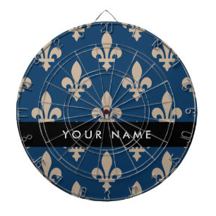 Fleur de Lis, Beige auf Navyblau, Royal, Ihr Name Dartscheibe