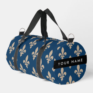 Fleur de Lis, Beige auf Navyblau, Royal, Ihr Name Duffle Bag