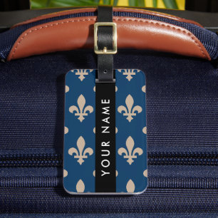 Fleur de Lis, Beige auf Navyblau, Royal, Ihr Name Gepäckanhänger