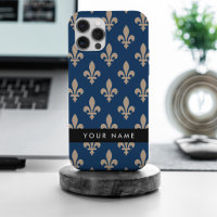Fleur de Lis, Beige auf Navyblau, Royal, Ihr Name