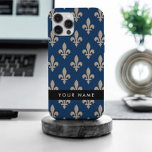 Fleur de Lis, Beige auf Navyblau, Royal, Ihr Name