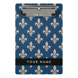 Fleur de Lis, Beige auf Navyblau, Royal, Ihr Name Mini Klemmbrett