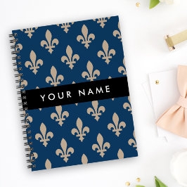 Fleur de Lis, Beige auf Navyblau, Royal, Ihr Name Notizblock