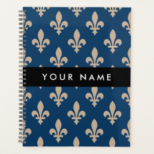 Fleur de Lis, Beige auf Navyblau, Royal, Ihr Name Planer
