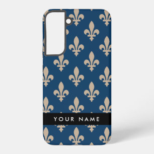 Fleur de Lis, Beige auf Navyblau, Royal, Ihr Name Samsung Galaxy Hülle