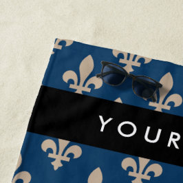 Fleur de Lis, Beige auf Navyblau, Royal, Ihr Name Strandtuch