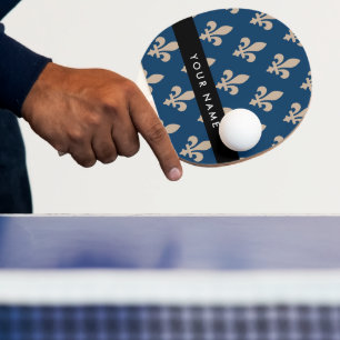 Fleur de Lis, Beige auf Navyblau, Royal, Ihr Name Tischtennis Schläger
