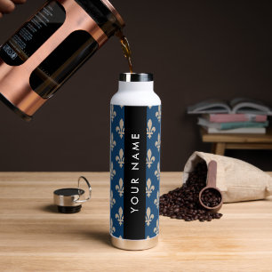 Fleur de Lis, Beige auf Navyblau, Royal, Ihr Name Trinkflasche