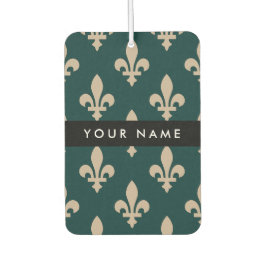Fleur de Lis, Beige on Green, Royal, Your Name Autolufterfrischer
