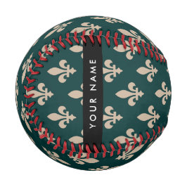 Fleur de Lis, Beige on Green, Royal, Your Name Baseball