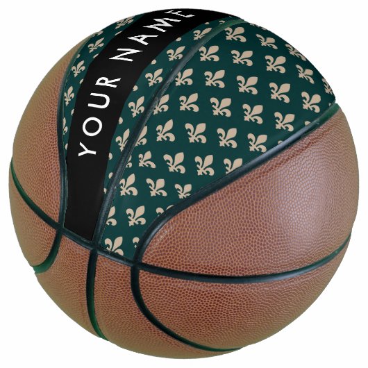 Fleur de Lis, Beige on Green, Royal, Your Name Basketball (angewinkelt)