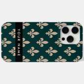 Fleur de Lis, Beige on Green, Royal, Your Name Case-Mate iPhone Hülle (Rückseite (Horizontal))