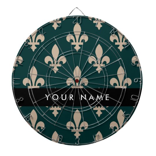 Fleur de Lis, Beige on Green, Royal, Your Name Dartscheibe (vorne)