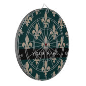 Fleur de Lis, Beige on Green, Royal, Your Name Dartscheibe (Vorderseite Links)