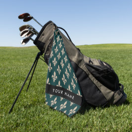 Fleur de Lis, Beige on Green, Royal, Your Name Golfhandtuch