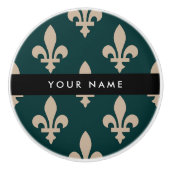 Fleur de Lis, Beige on Green, Royal, Your Name Keramikknauf (Vorderseite)