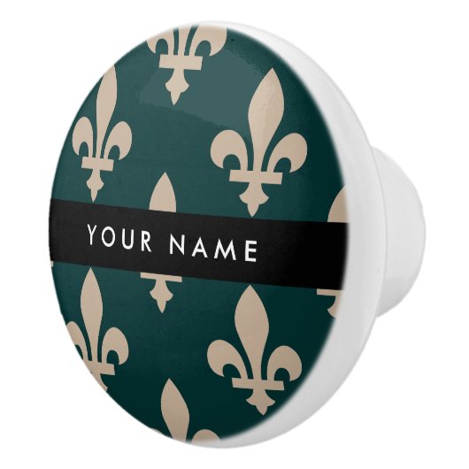 Fleur de Lis, Beige on Green, Royal, Your Name Keramikknauf (Rechts)