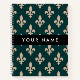 Fleur de Lis, Beige on Green, Royal, Your Name Notizblock