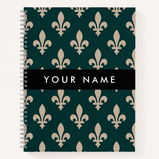 Fleur de Lis, Beige on Green, Royal, Your Name Notizblock (Vorderseite)