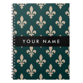 Fleur de Lis, Beige on Green, Royal, Your Name Notizblock