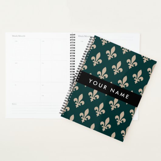 Fleur de Lis, Beige on Green, Royal, Your Name Planer (Anzeige)