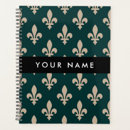 Fleur de Lis, Beige on Green, Royal, Your Name Planer